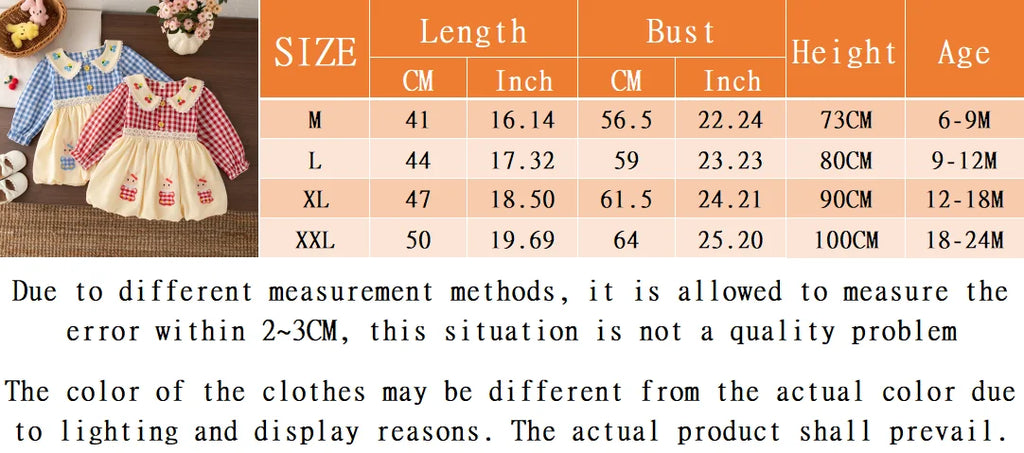 6-24 Months Spring And Autumn New Plaid Long Sleeved Baby Girl Dress, Rustic Style Children'S Clothing For Picnic Parties