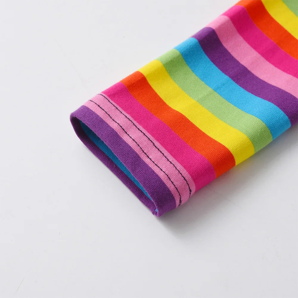 VIKITA Girls Long Sleeve T Shirt Kids Fairy Elf Sequined Appliqued Cotton Casual Tops Girls Striped O Neck Tees Children Clothes