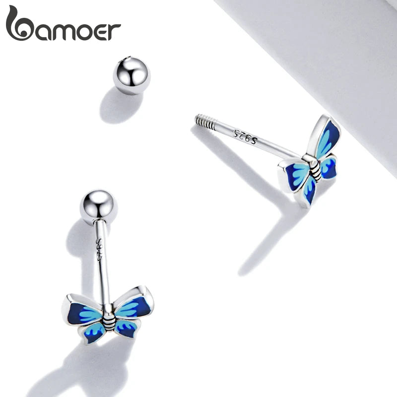 Bamoer 925 Sterling Silver Luxury Girl Earrings Rainbow Butterfy Cute Fancy Funny Ear Stud Original for Women Party Fine Jewelry