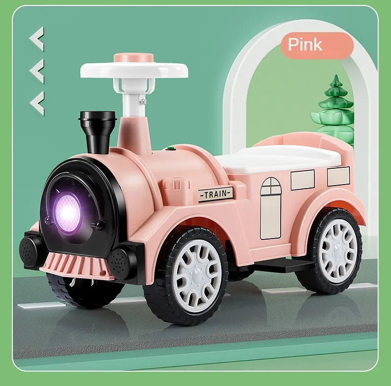 Kids Ride On Train with Lights & Music Under Seat Storage Gift for Toddlers Boys Girls Retro Balance Bike Balance Car Toy