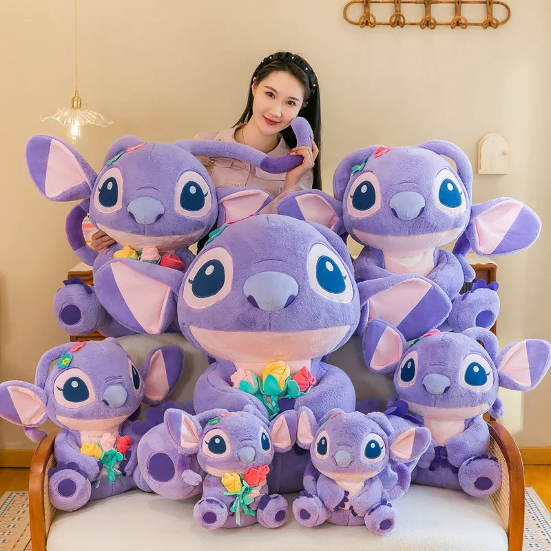 Disney Purple Embracing Flower Stitch Doll Cartoon Cute Stitch Plush Toy Room Decoration Kawaii Cartoon Pillow Kid Birthday Gift