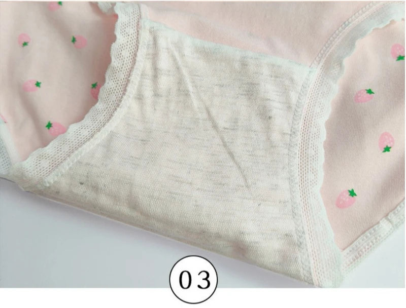 5PCS Girls Cotton Soft Antibacterial Briefs Kids Pink Strawberry Print Knickers 7+y Young Children Breathable Comfort Underwears