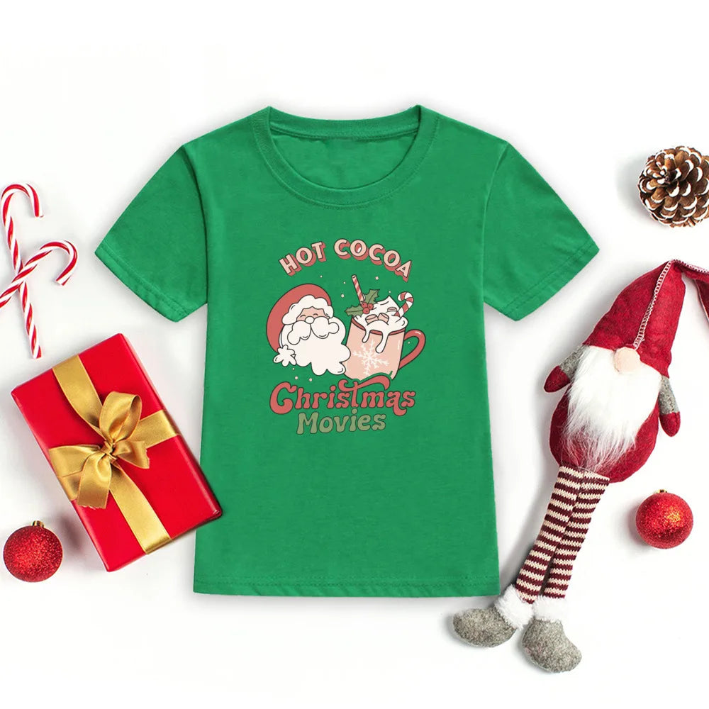 Christmas Kids T-shirt Xmas Boys Girls Clothes Christmas Party Kid Gift Shirts Xmas Children Short Sleeve Shirt Child Outfits