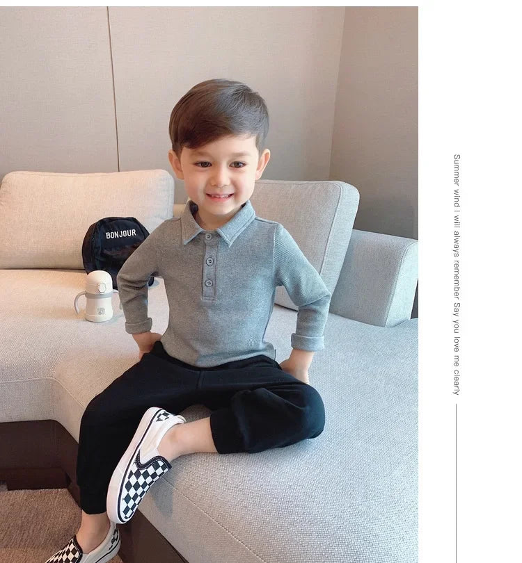 Boys Polo Shirts Long Sleeve Tops for Kids Solid Color Children T-shirt Cotton  Baby Tops Toddler Spring Autumn Outwear