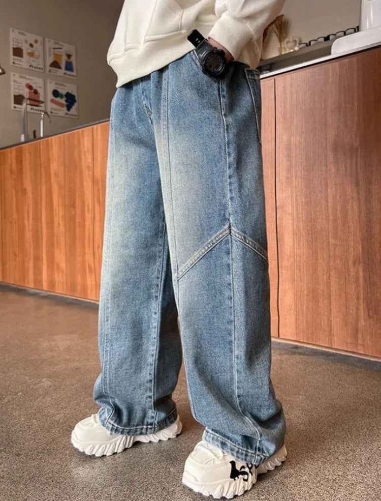 Boys' Jeans Spring Autumn Loose Straight Leg Stylish Versatile Long Pants Hot Sale Ages 7-14