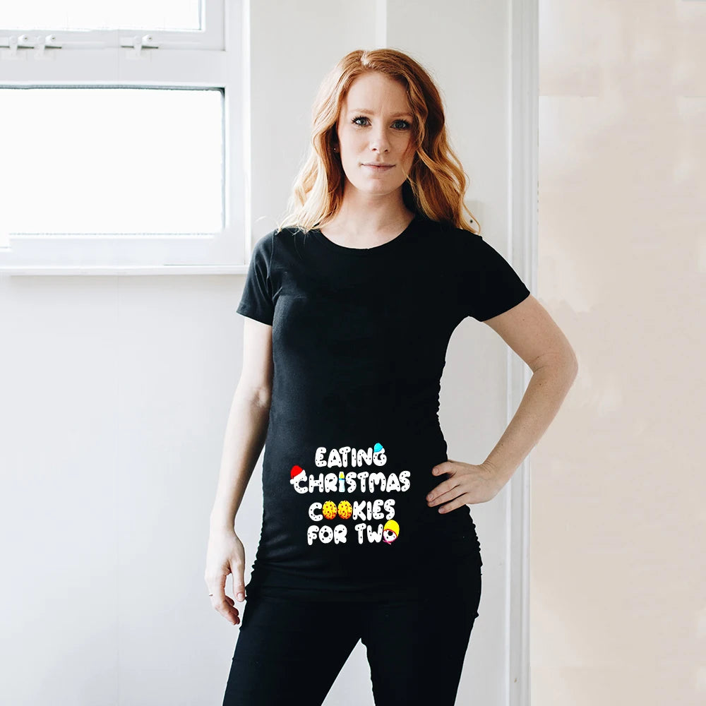 Eating christmas cookies for two Pregnant T shirt Women Maternity Blouse Christmas Maternity Shirts Pregnancy women Clothes