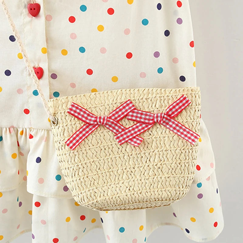 (9 Months -4 Years Old) Summer New Colorful Polka Dot Baby Girl Dress, Countryside Style Children'S Clothing Free Gift Bag