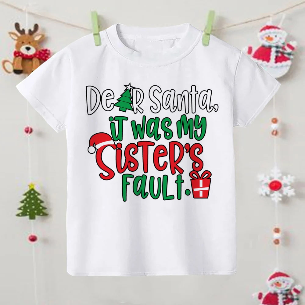 Christmas Children's T-shirt Xmas Party Gift Boys Girls Sibling T Shirt Outfits Clothes Kids T Shirts Cute Short Sleeve Tops Tee