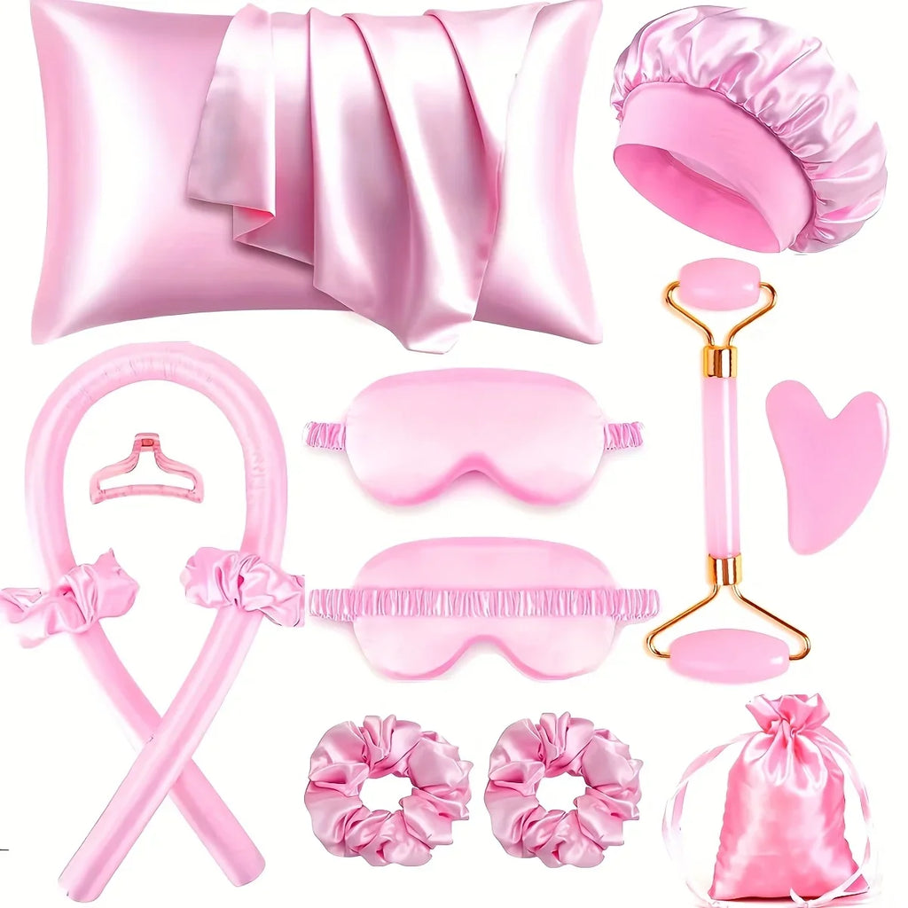 Styling Kit - Heatless Silk Curler with Sleeping Mask and Shower Cap for Women and Girls Beauty Kit for Travel and Home