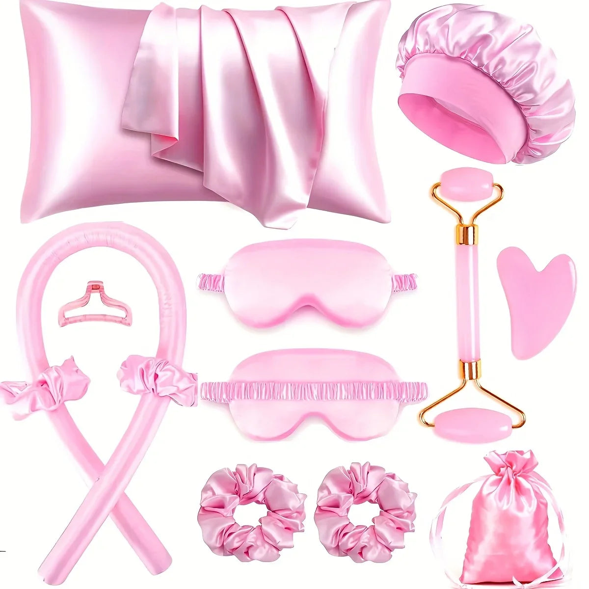 Styling Kit - Heatless Silk Curler with Sleeping Mask and Shower Cap for Women and Girls Beauty Kit for Travel and Home
