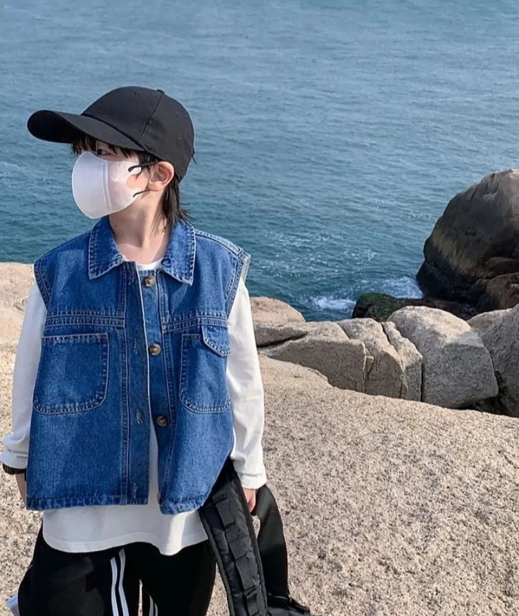 2025 New Boys Denim Vest Sleeveless Toddler Boys Spring Autumn Stylish Kids Jacket