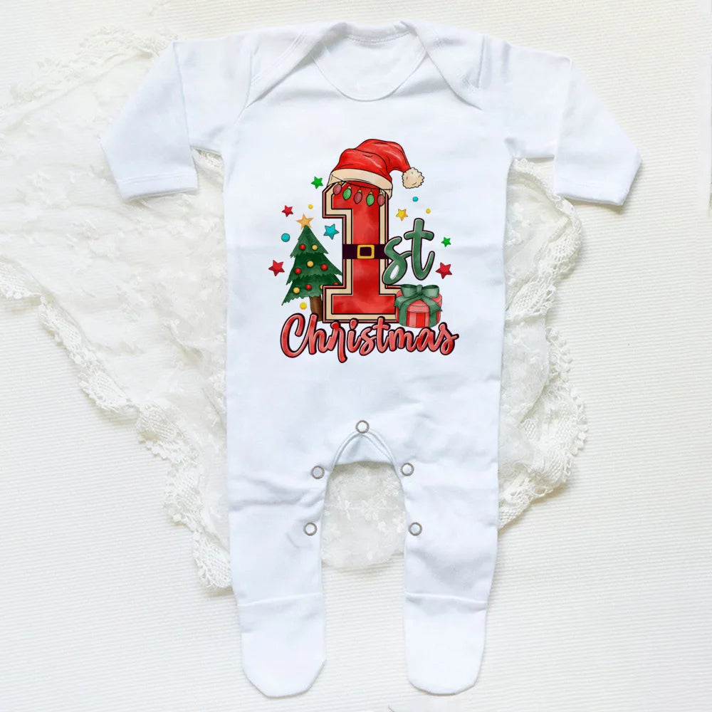 First Christmas Print Baby Sleepsuit Xmas Babygrow Sleepsuit Infant Christmas Gift Boys Girls Clothes Baby Coming Home Outfits