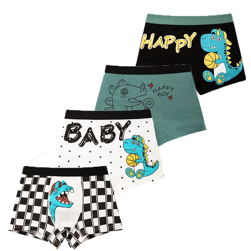 4/8 Pieces Dinosaur Pattern Printed Boys Boxer Briefs High Quality Cotton Kids Boxers Breathable Children Underwear For 3-12T