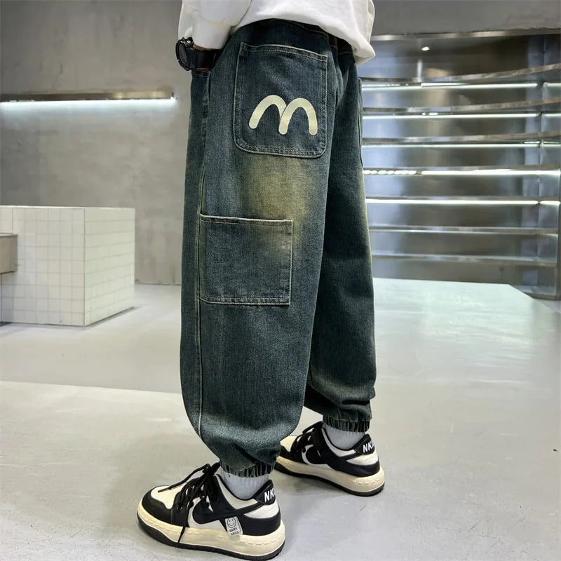 Boys' Fleece-Lined Jeans 2025 New Autumn/Winter Thermal Insulated Trendy Long Pants for Big Tall Kids, Stretchy Fabric Loose Fit