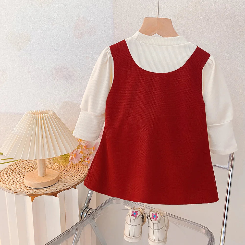 New Korean Style Baby Girl Dress For Spring And Autumn, Sweet Bow Children'S Long Sleeved Clothes (9 Months -3 Years Old)