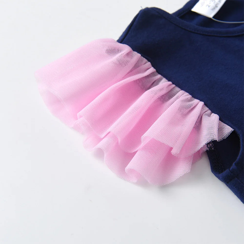 VIKITA Girls Summer Clothing Sets Kids Flare Sleeve Heart Cotton Tops Tees and Rainbow Mesh Tulle Skirts 2 Pcs Children Clothes