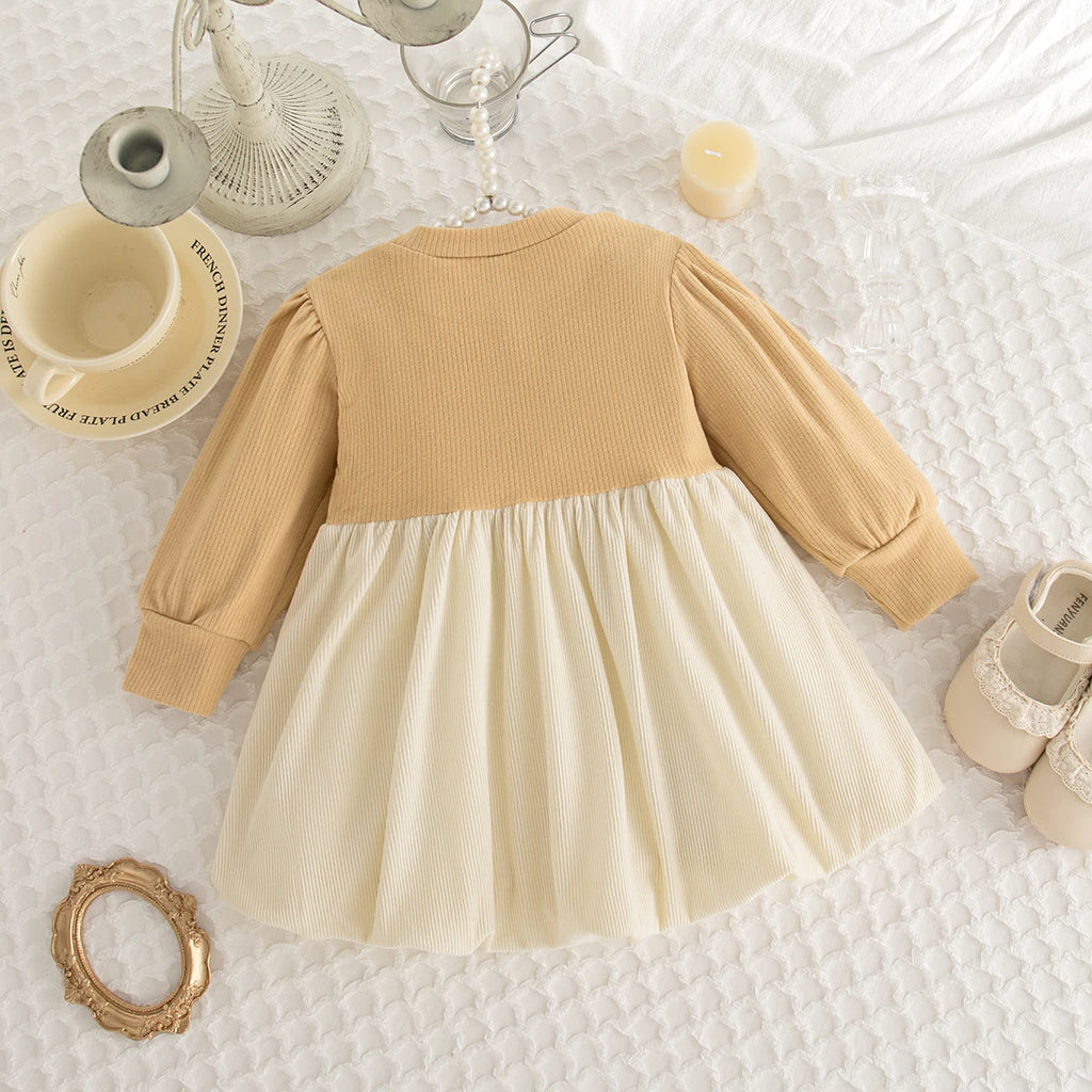 Spring And Autumn New Korean Style Baby Girl Dress, Sweet Bow Children'S Long Sleeved Clothes For Babies Aged 9 Months - 3 Years