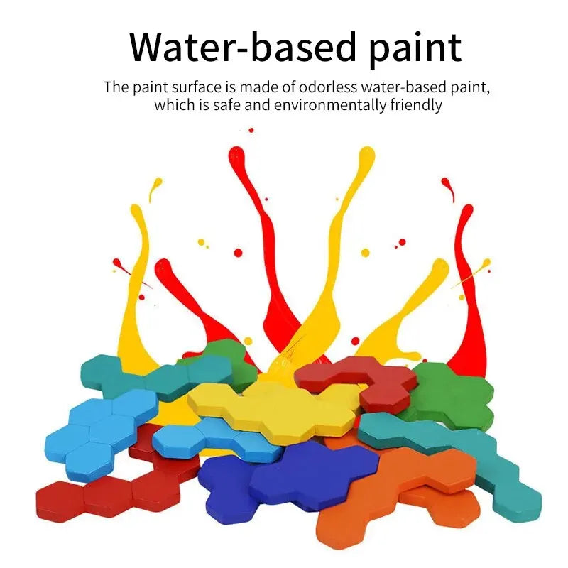 3D Hexagonal Wooden Puzzles Educational Toys For Children Kids Preschool Tangram Board Brain Test Game Montessori Toys Gifts