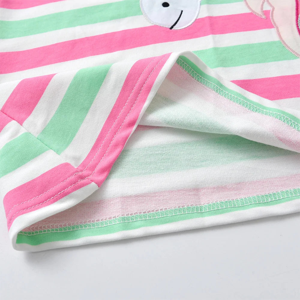 VIKITA Girls Hooded Dress Kids Licorne Appliqued Striped Dresses Girls Autumn Spring Long Sleeve Cotton Casual Straight Dress