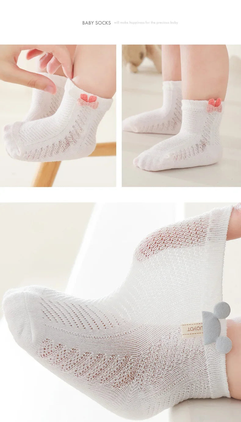 4Pairs/Lot Summer Baby Mesh Thin Socks Cartoon Soft Cotton Newborn Sock Princess Infant Toddler Girls Cute Breathable Socks