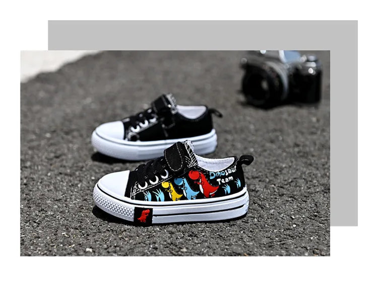 Children cartoon canvas shoes boys and girls casual low-top shoes baby spring and autumn breathable single fashion sneakers