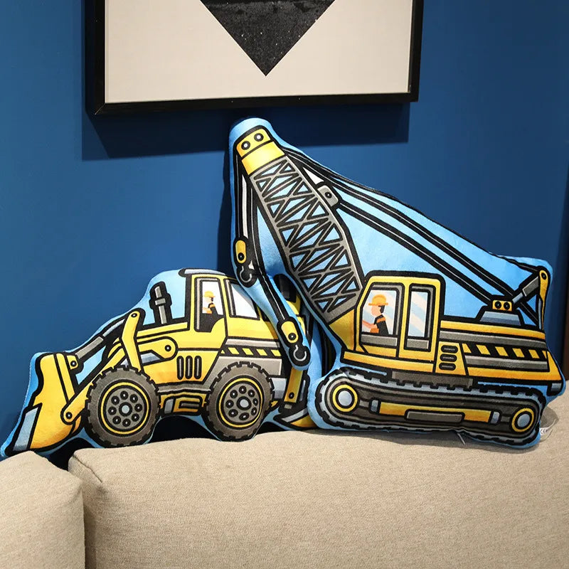 Stuffed Transporter Plush Pillow Soft Printing Multi-functional Bulldozer Forklift Crane Excavator Road Roller Tramcar Men Gift