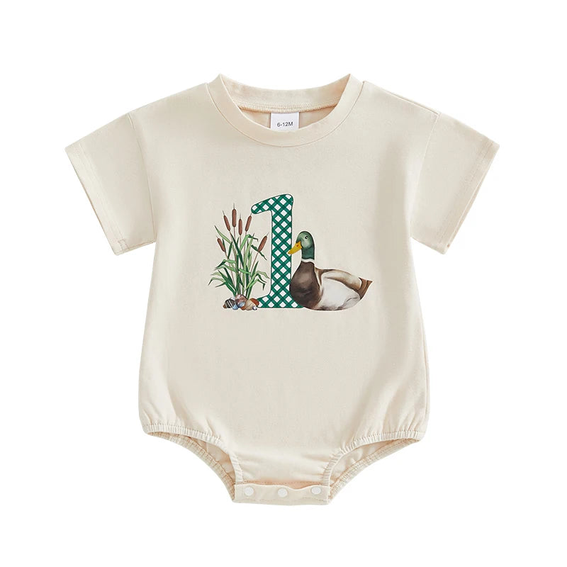 Toddler Boy Lightweight Cotton Romper Short Sleeve Round Neck Animal Print Loose Fit Jumpsuit for Summer Beach Party