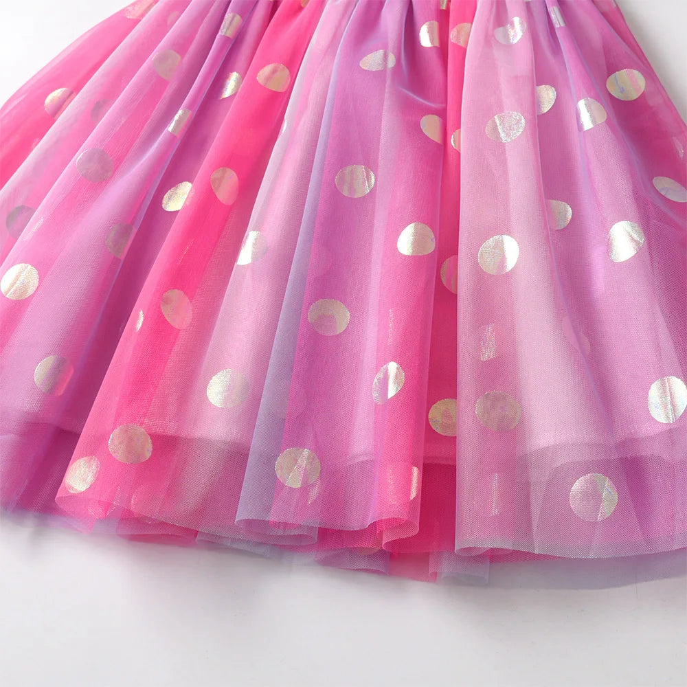 VIKITA Toddlers Polka Dot Colorful Butterfly Ruffled Sleeved Dress Kids Gradient Pink Mesh Tulle Princess Birthday Party Frocks