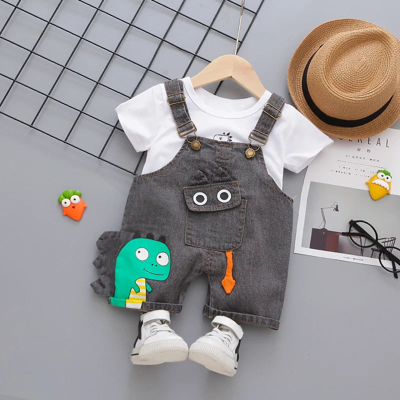New Summer Baby Clothes Suit Children Boys Girls Short Sleeved T-Shirt Overalls 2Pcs/Sets Toddler Casual Costume Kids Tracksuits