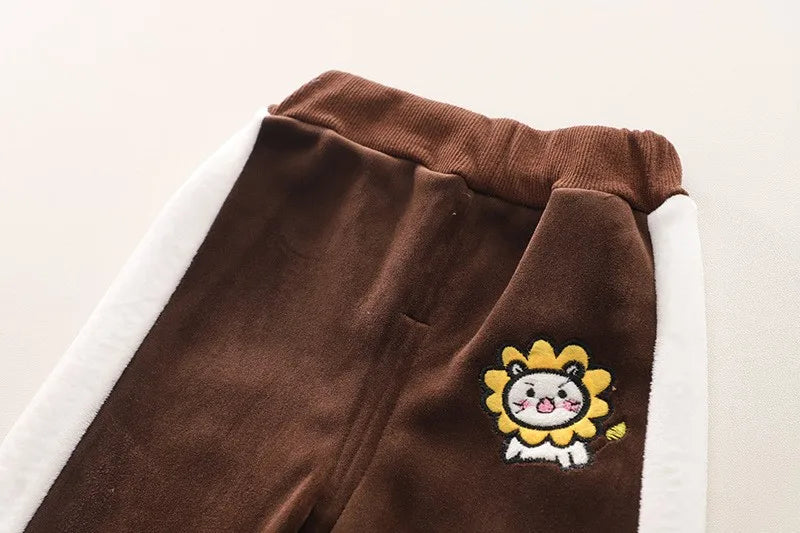 Baby Boys Clothing Set Autumn Winter Cartoon Lion Fleece Thick Hooded Jacket Coat Pants 3Pc Suit for 1-4 Years Kids Warm Outfits