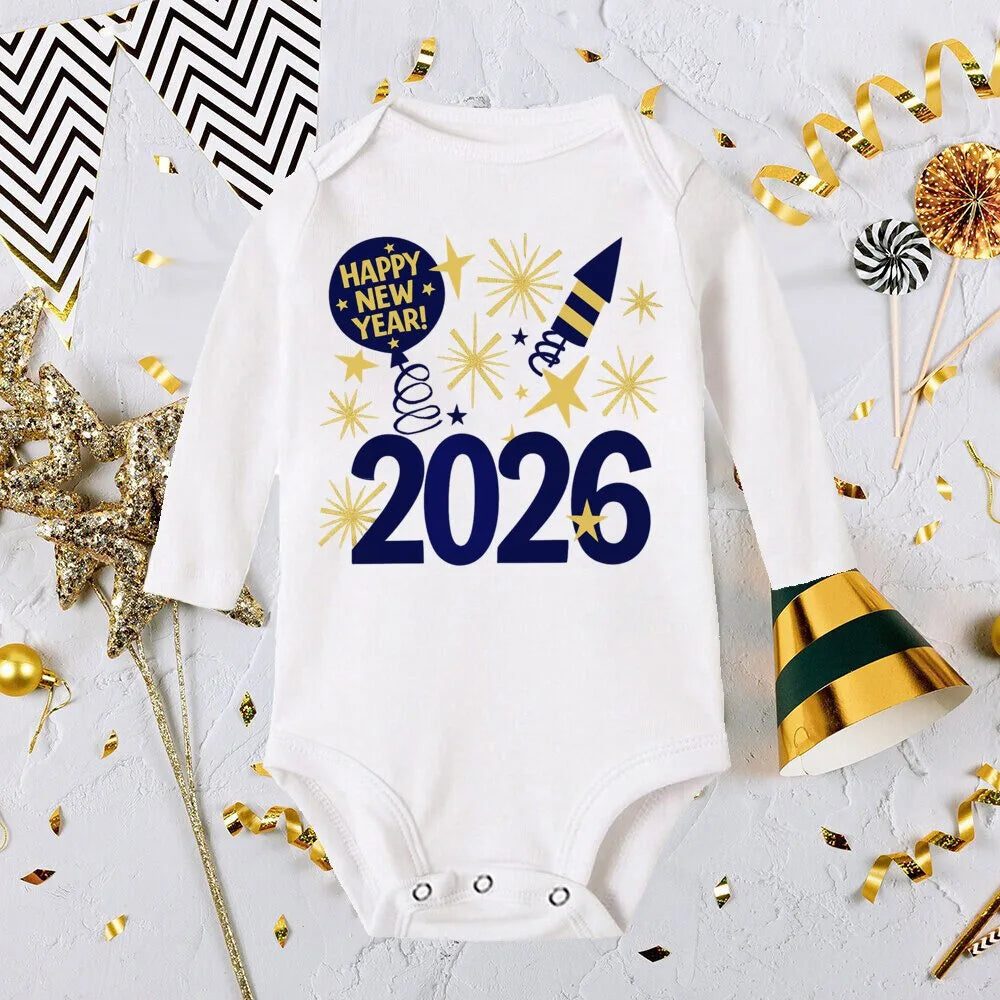 Hello 2026 Inant Romper New Year Baby Gift Toddler Long Sleeve Jumpsuit Boys Girls Clothes Newbron Shower Present