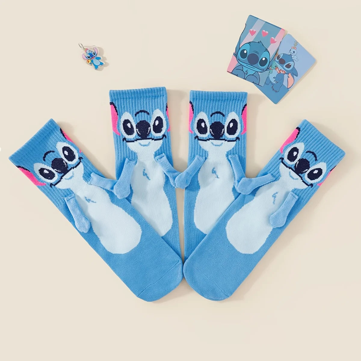 Stitch hand in hand sock sock female Japanese cartoon cartoon tube stack sock cute children Christmas sock gift