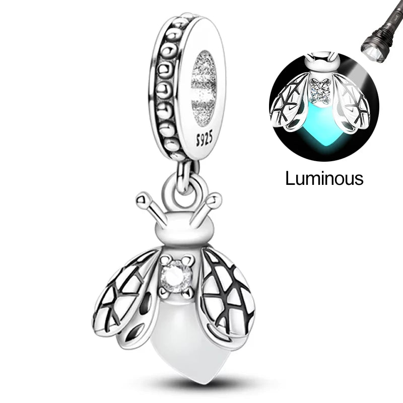 Hot Sale Charms Beads 925 Sterling Silver Pink Perfume Bottle Letter Luminous Firefly Tarot Card Beads Fit DIY Bracelets Jewelry
