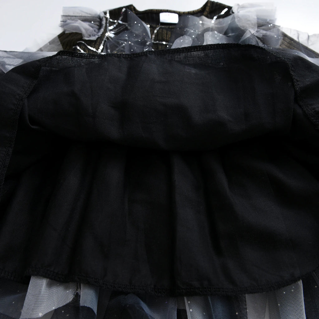 VIKITA Dress for Kids Girl Pumpkin Witches Bats Layered Mesh Tulle Princess Dress Children Cosplay Festival Halloween Costumes