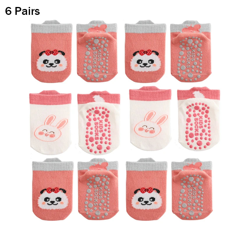 6 Pairs Spring Summer Kids Cotton Socks Children Autumn Cute Cartoon Animal Pattern Comfy Breathable Baby Non-slip Floor Socks