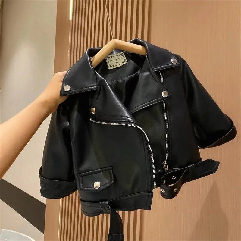 Boys Pu Leather Jackets Spring Autumn Children Handsome Outerwear Kids Zipper Trends Coats Baby Classics Clothes 2-8 Years