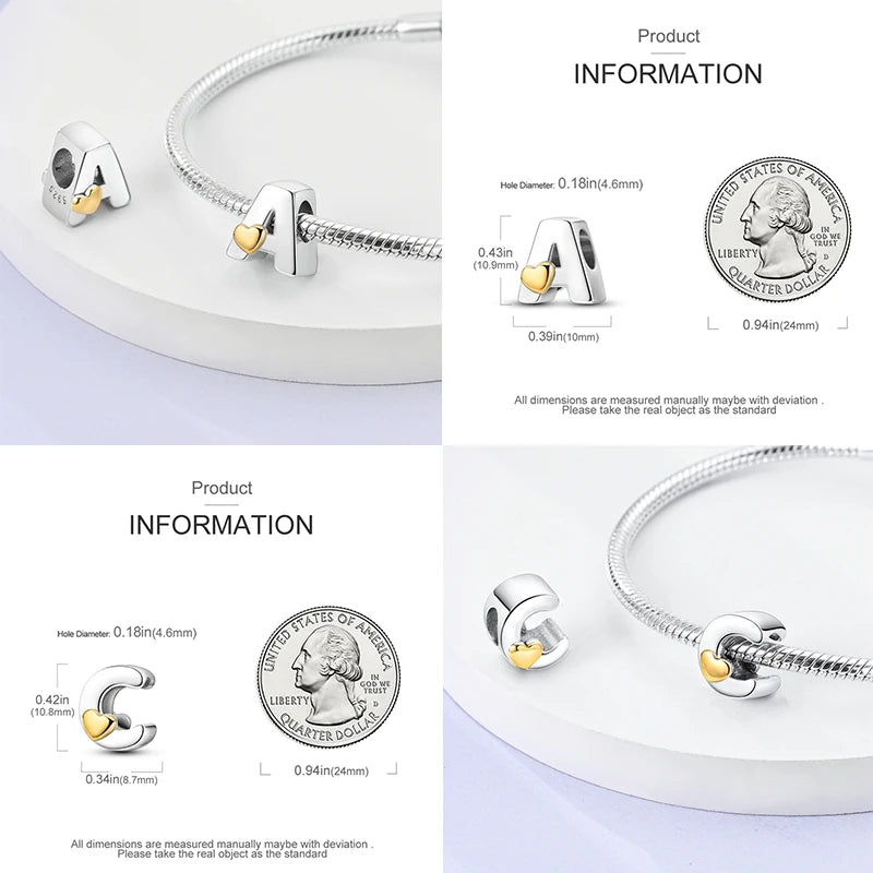 925 Sterling Silver DIY Alphabet Charms Beads LOVE Heart Letter Fit Original Bracelet Bangle Necklace Jewelry Marking Gift