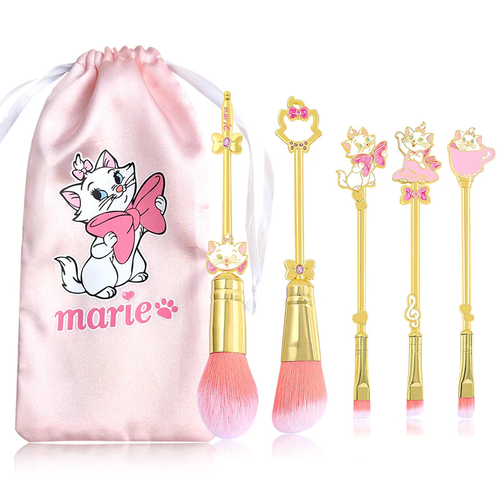 5pcs Mary Cat Makeup Brush Unique Cartoon Shape Makeup Tool Metallic Texture Cute Mary Cat Eyeshadow Brush Set Suitable for Girl