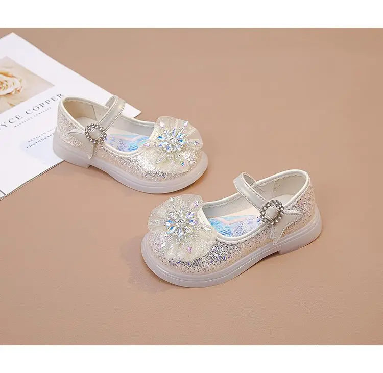 Disney Children's High Heel Princess Elsa Party LED Light Shoes Summer Girls Sandals Baby Girls' Crystal Blue Pink Shoes 23-34