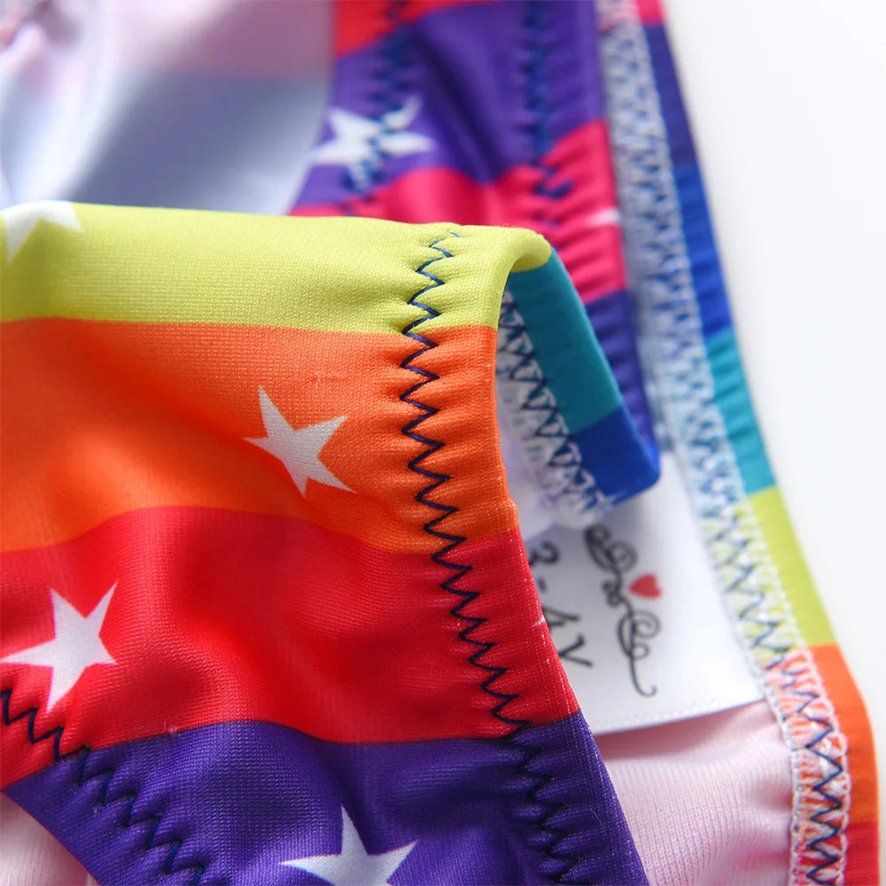 VIKITA Kinder-Badeanzug-Sets für Mädchen, Regenbogenfarben, Streifen, Sternenmuster, Strandmode, Reisemode, süßer Bikini, 2-teilig, 4-10 Jahre