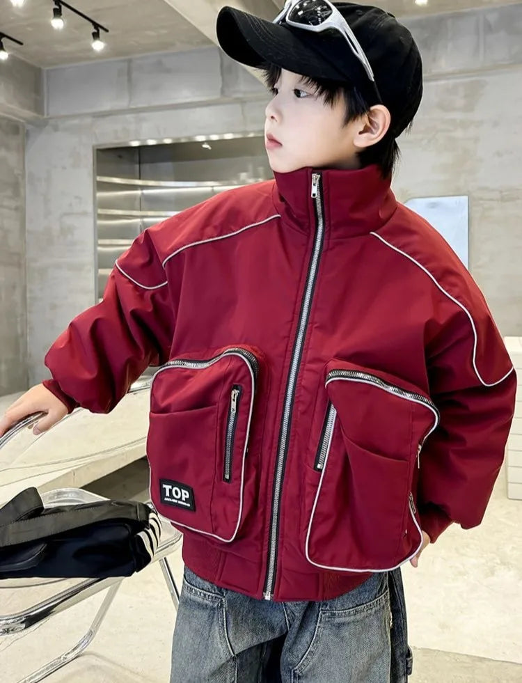 2025 New Boys' Winter Padded Quilted Windbreaker Jacket for Big Kids Waterproof Windproof Outdoor Jacket with Thermal Insulation