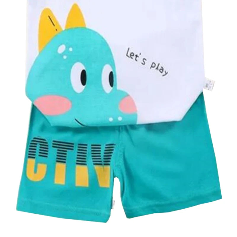 1-6 Y Kids Baby Boys Vest+Shorts 2-Piece Clothing Set Cartoon Printing Summer Girls Cotton Tracksuit Sports Casual Clothes Suit