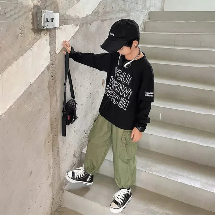 Letter Print Children's Clothes Boys Child T-shirt Long Sleeve Tshirt Clothing 7 12 Years Boy's Kids Wear T-shirts Top Oversized