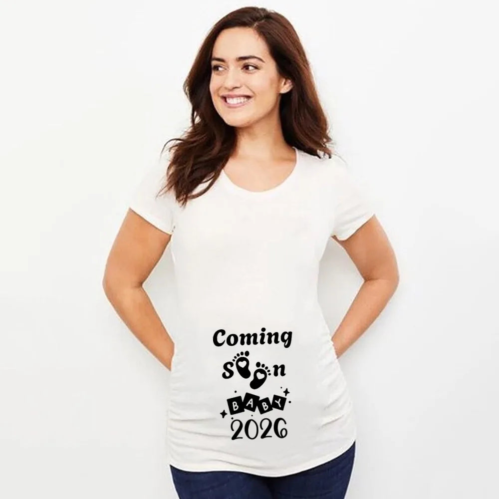 Baby Coming Soon 2026 Maternity Shirts Women Pregnancy Announcement T-Shirt Female Pregnancy Clothes New Mom Summer Tops Tee