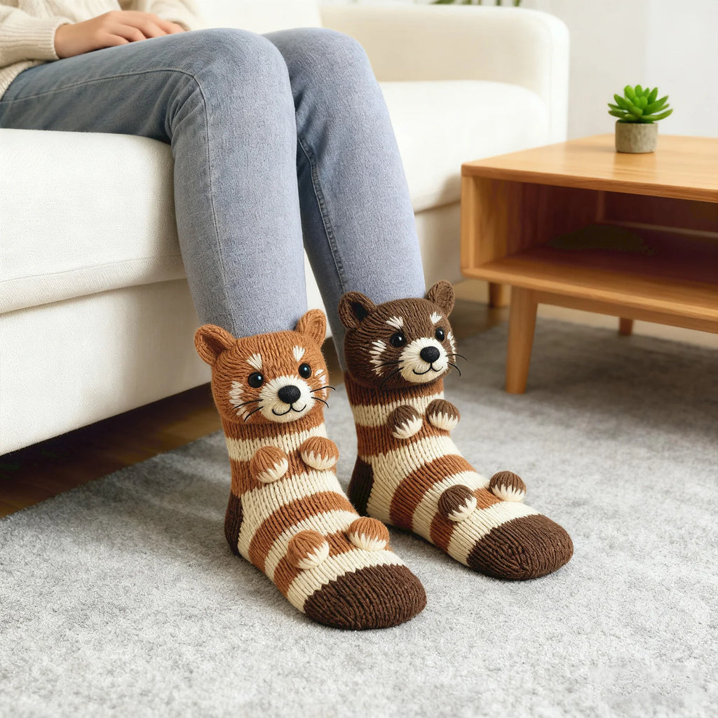3D Christmas Knitted Animal Socks Cute Cozy Fuzzy Thick Warm Crew With 3D Ears For Women Teens Kids Home Winter Holiday Gift