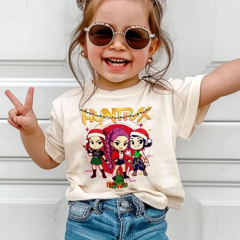 2025 KPop Demon Hunters T-shirts for Children Anime Cartoon Short Sleeved Shirt Boys Girls Fashion Top Kids Clothes Gifts