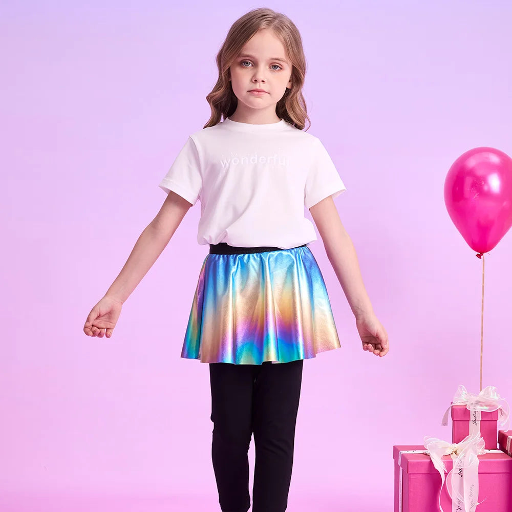 VIKITA Girls Legging Skirt-Pants Kids Gradient Tights Children Cotton Casual Pencil Pants Girl Skinny Fake 2 Pcs Skirt-pants