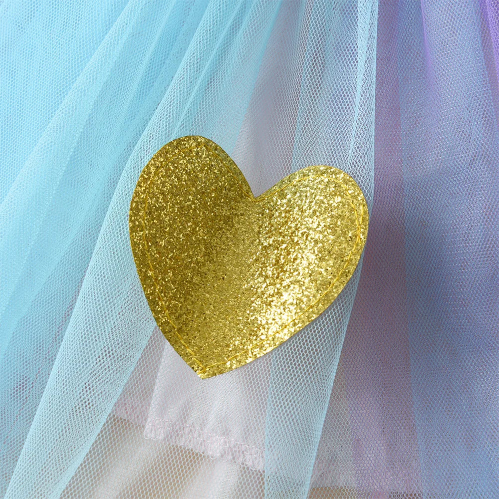 VIKITA Girls Summer Clothing Sets Kids Flare Sleeve Heart Cotton Tops Tees and Rainbow Mesh Tulle Skirts 2 Pcs Children Clothes