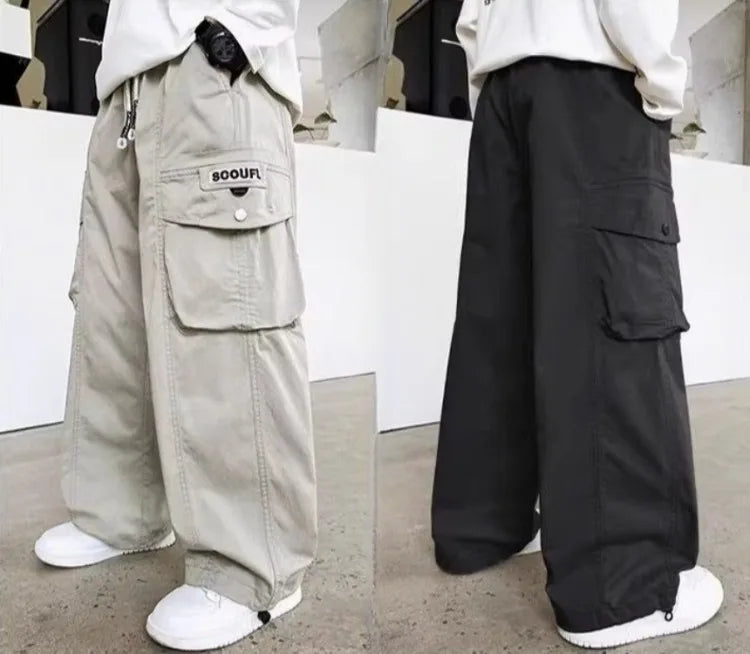 2025 Spring Autumn Boys' Cuffed Cargo Pants Straight Leg Cotton Stylish New Design