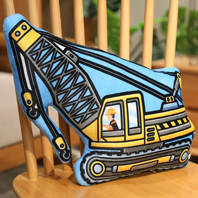 Stuffed Transporter Plush Pillow Soft Printing Multi-functional Bulldozer Forklift Crane Excavator Road Roller Tramcar Men Gift